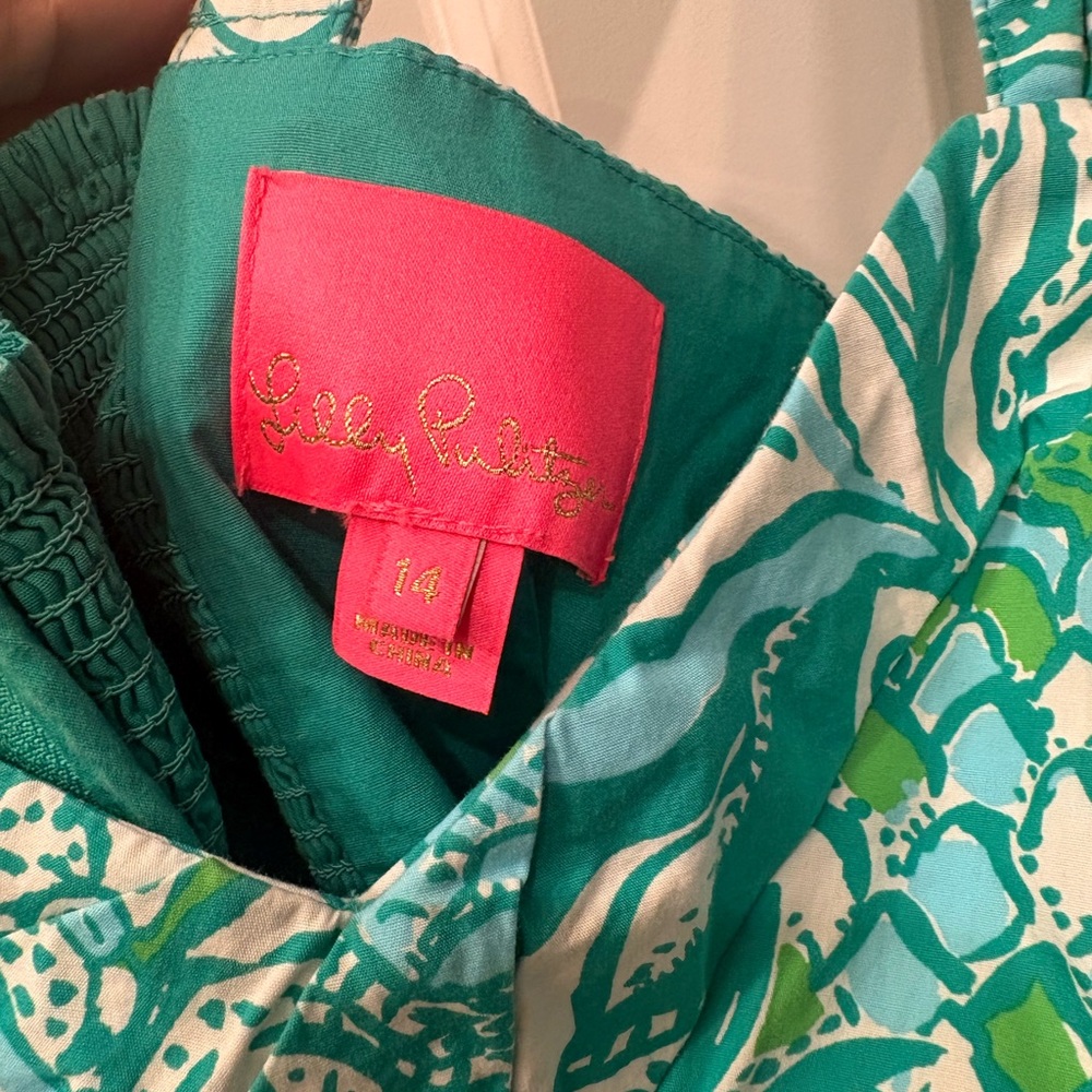 Lilly Pulitzer Teal & White Floral Mini Dress romper - Picture 2 of 4
